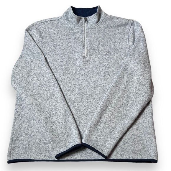 Nautica Gray Fleece Pullover Quarter Zip Sail Boat Beach Jacket - Men’s Size L - Picture 1 of 8